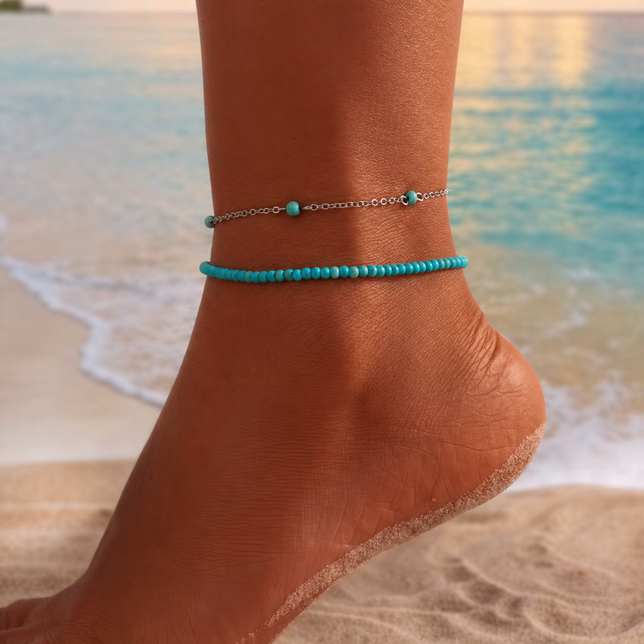 Χειροποίητο Καλοκαιρινό Βραχιόλι Ποδιού Turquoise Glow Anklet